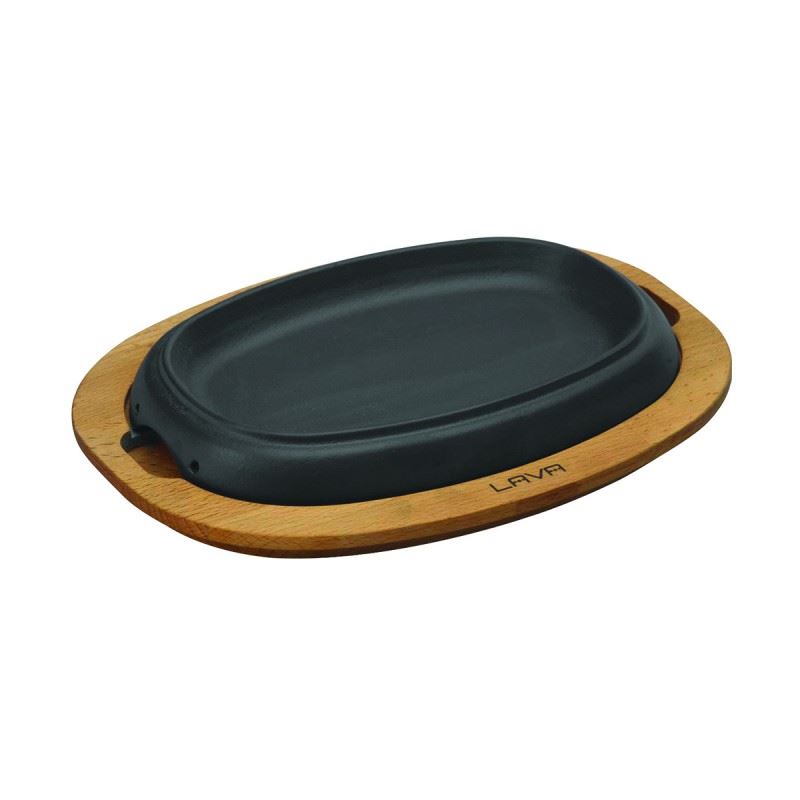 Lava Döküm Oval Hot Plate, ahşap altlıklı. Ölçü 26x19cm.